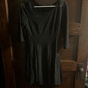 Elegant Long Sleeve Black Lace Dress With Gold Dot Dot Beads.